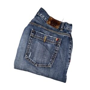 LRG Jeans Mens 36x32 Blue Denim Relaxed Fit Straight Leg Distressed Medium Wash